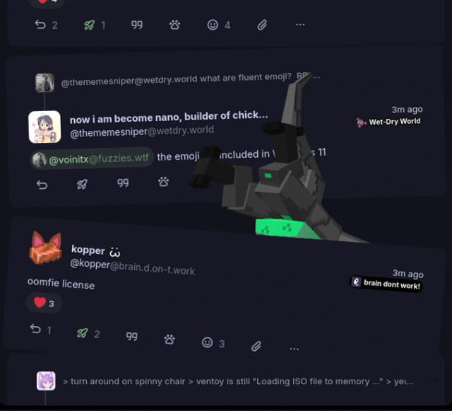 ruben jammed in between two posts on a timeline, legs and tail sticking out